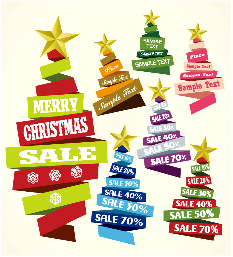 Christmas discount of 7 Ribbon label vector material
