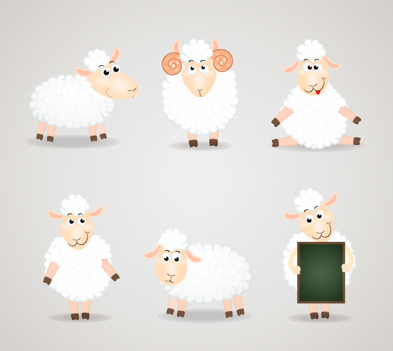 6 white cartoon sheep vector material
