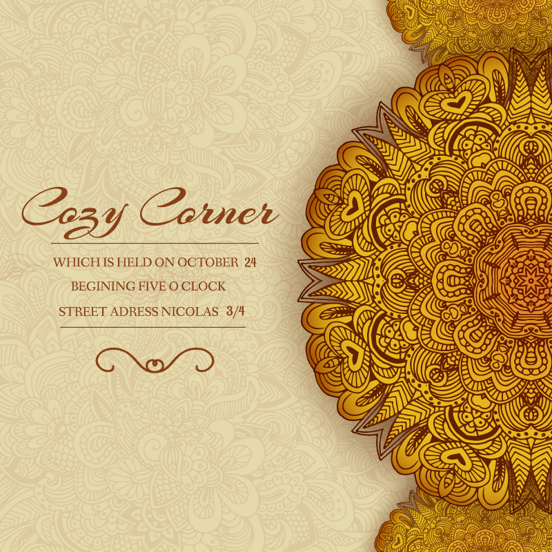 Gold pattern disk card design vector material
