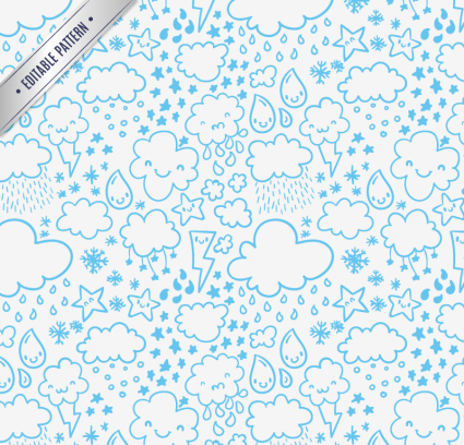 Blue clouds raindrops seamless background vector material
