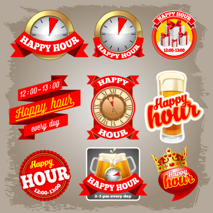 9 Red beer label vector material
