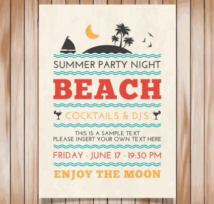 Summer beach party poster vector material