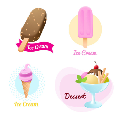 4 delicious ice cream design vector material