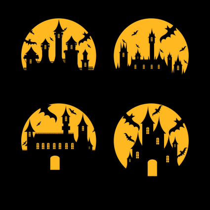 4 Halloween castle circular icon vector