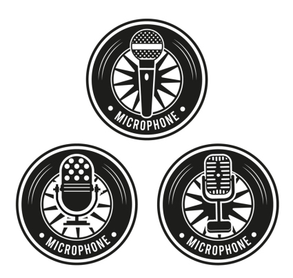 3 black microphone label vector material