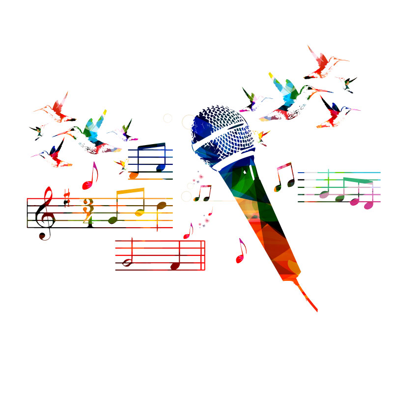 Watercolor microphone and sheet music vector material