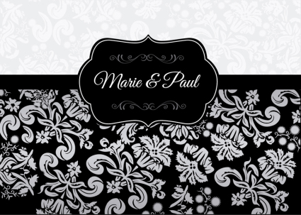 Elegant black wedding invitation card pattern vector material