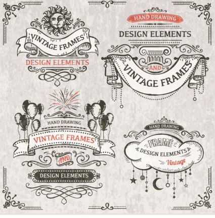4 retro ribbon label vector material