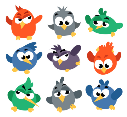 9 cartoon bird vector material bigeye