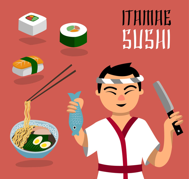 Japanese chef and food vector material