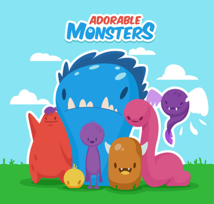 7 cute cartoon monster vector material