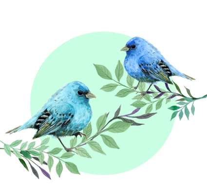Blue bird vector material on 2 branches