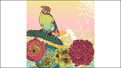 Retro style bird design vector material