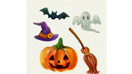 5 Halloween element vector watercolor