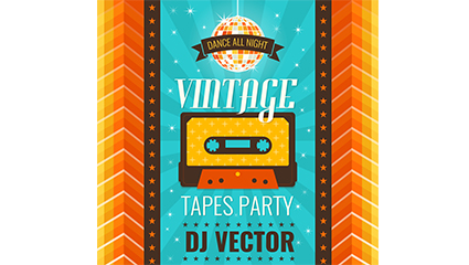 Retro party poster vector tapes