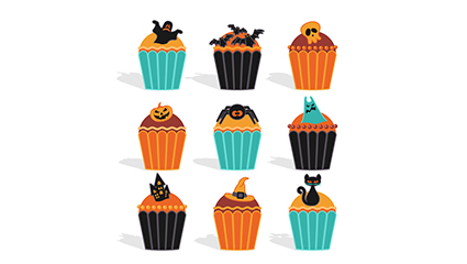 9 exquisite Halloween cupcakes Vector