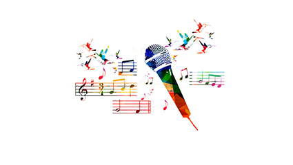 Watercolor microphone and sheet music vector material