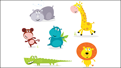6 cartoon animal design vector material