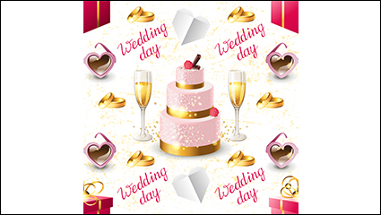 Wedding champagne and cake seamless background vector material