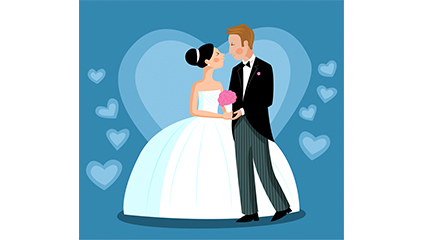 Cartoon wedding couple design vector material