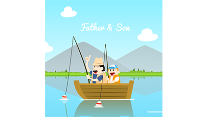 Cartoon father and son fishing Vector material