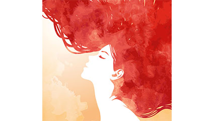 Watercolor red hair woman side face vector material