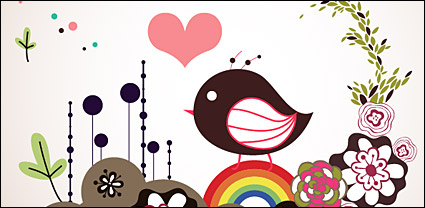 Flowers vector illustration cute birdie material