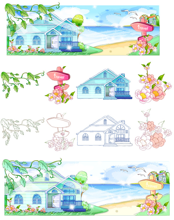 Hand-painted style, summer style series of vector -2