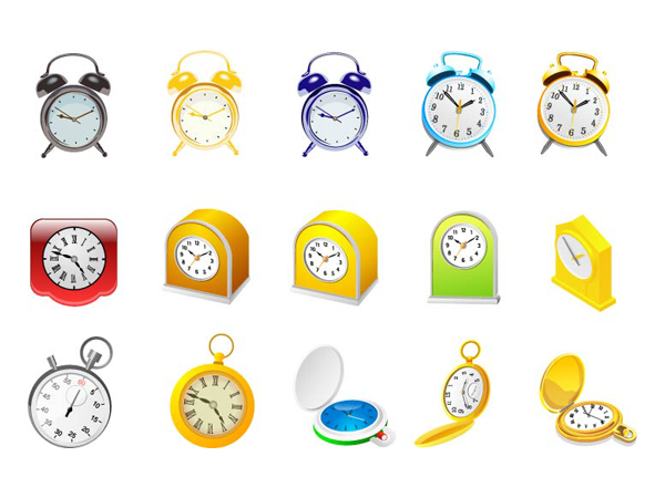 Alarm clock, clock and stopwatch vector 