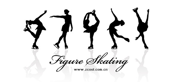Women's skating action silhouette vector