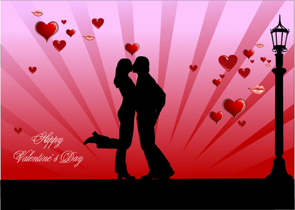 Valentine's Day couple kissing vector material