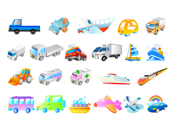 Vector ships, airplanes, cars, ambulances