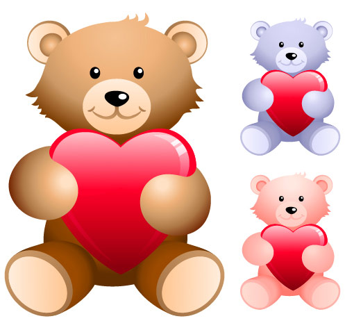 Teddy bear holding heart-shaped vector material