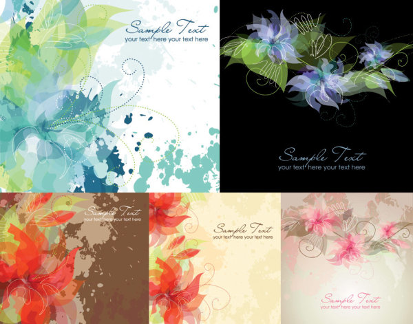 5 dreamy ink flowers vector of material
