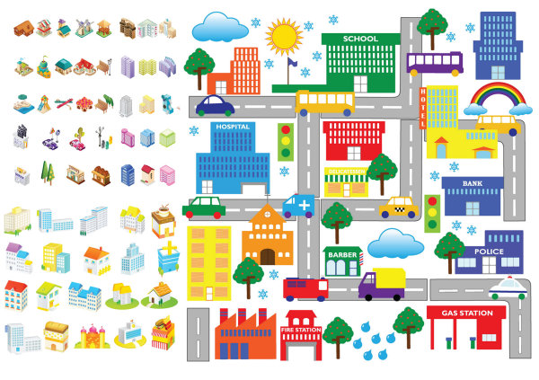 Cartoon building icon - vector material
