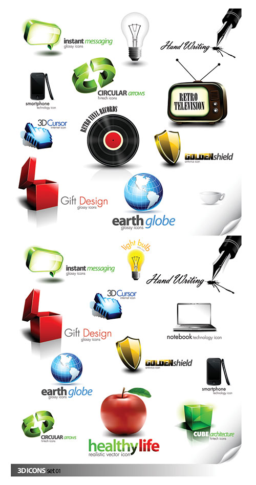 Beautiful three-dimensional icon vector material