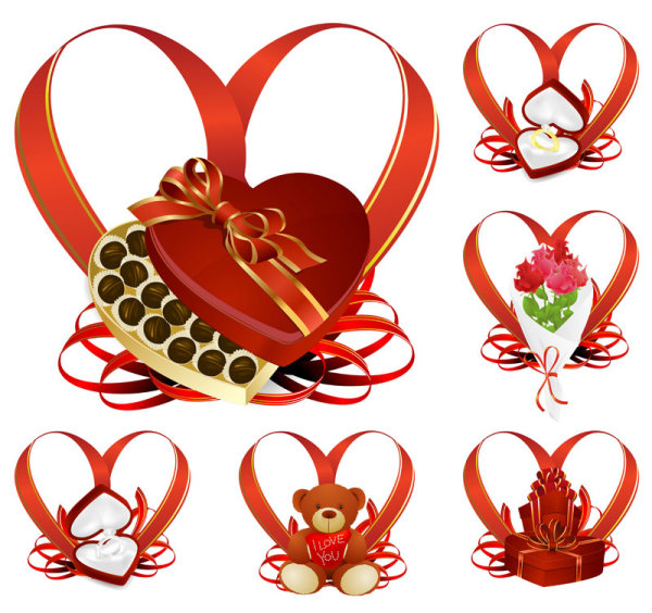 Heart-shaped ribbon and gift - Vector