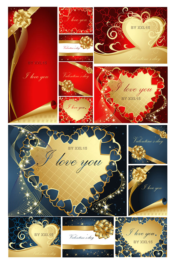 Romantic Valentine's Day greeting cards vector material
