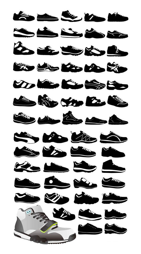 Variety of sports shoes vector material