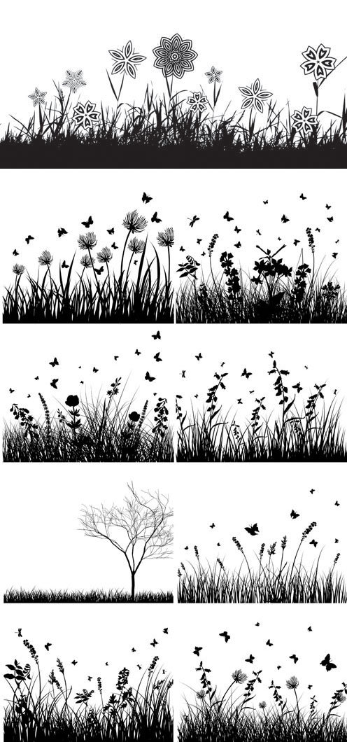 Flora silhouette vector material