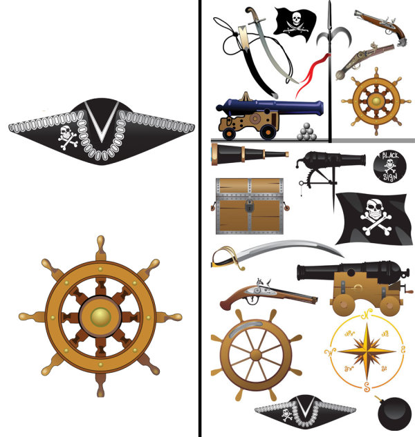 Pirate equipment, supplies vector