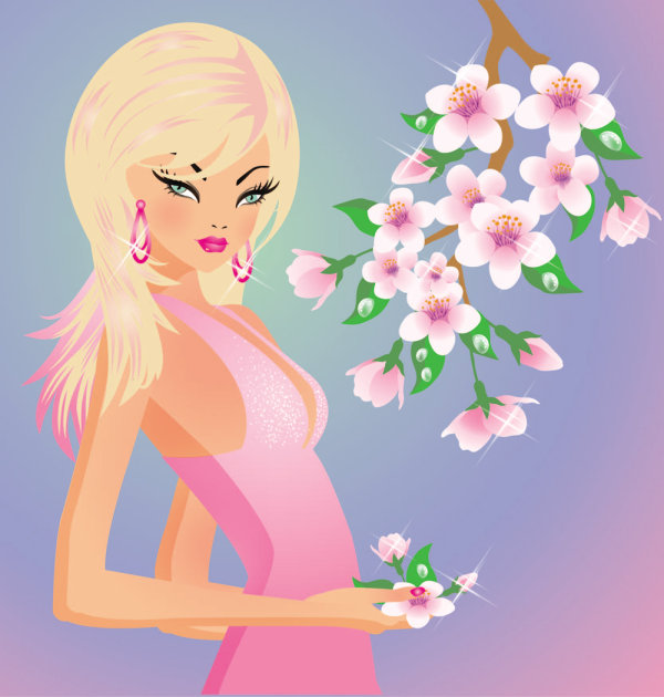 Cartoon Four Seasons Beauty 02-- vector material