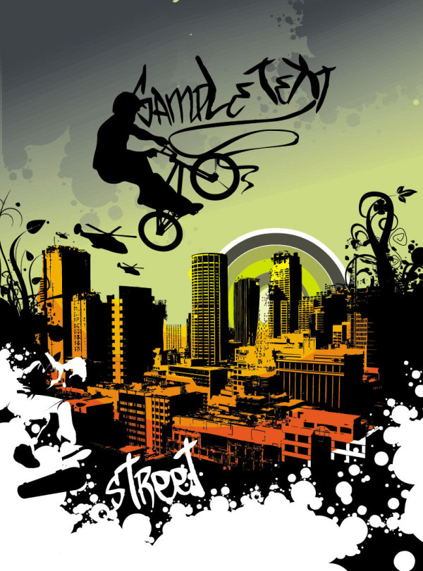 Trend of the elements with urban silhouette 01 - vector