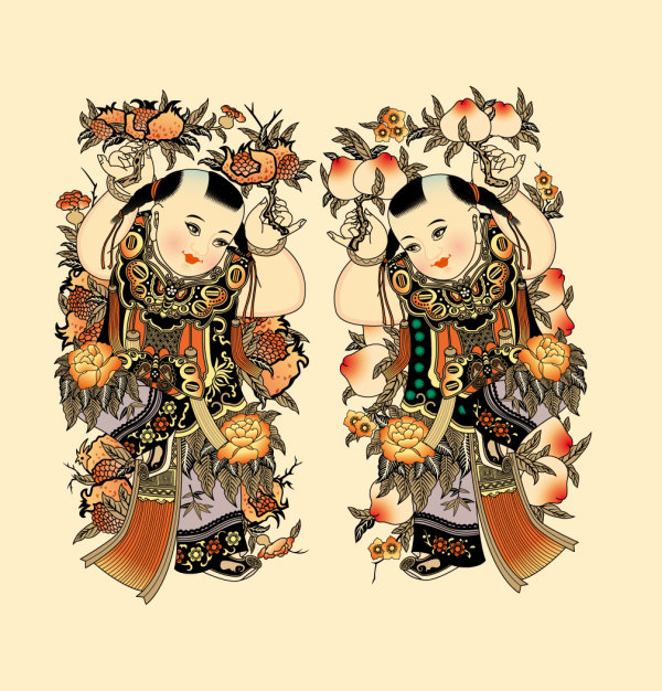 Chinese traditional boy birthday vector material