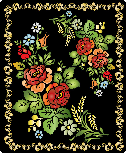 Colorful folk art painting vector - 03