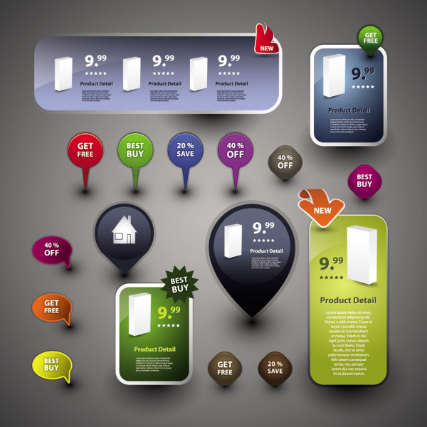 Beautiful icon button 02-- vector material