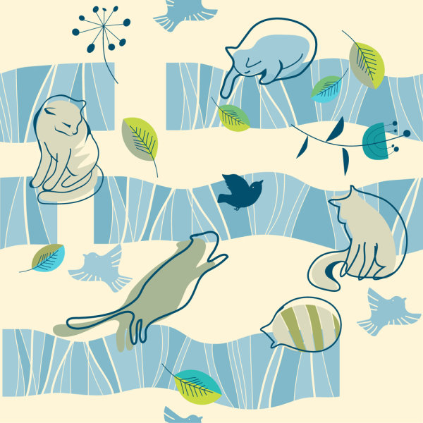 Line art cute cat pattern 01 - vector material