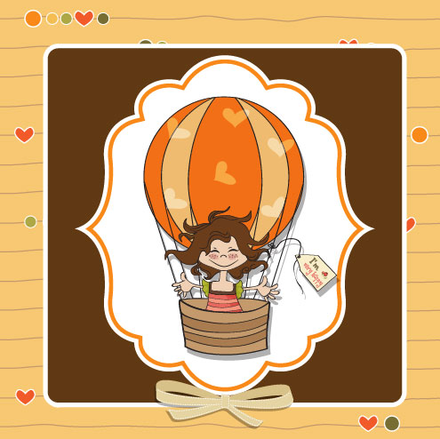 Cute girl card 02 - vector material