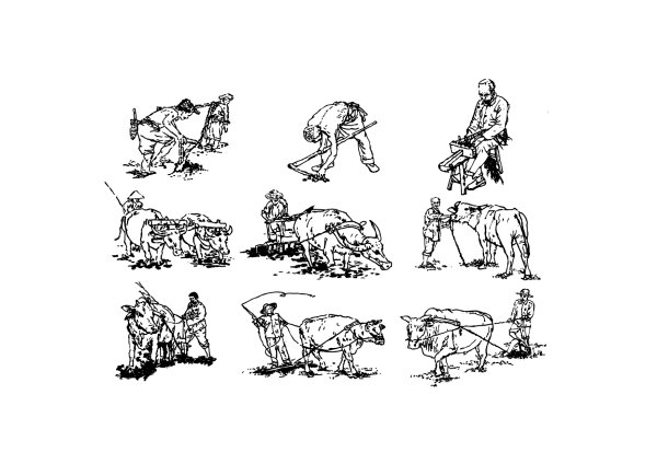 The farmers farming line art map vector material