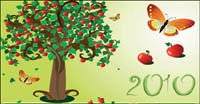 Butterfly theme of the 2010 calendar template vector tree material